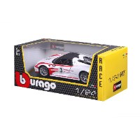 דגם מכונית בוראגו פורשה מירוצים לבנה 1/24 Bburago Porsche 918 Weissach