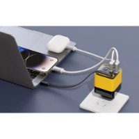 מטען קיר עם כבל נשלף צבע צהוב Miracase MWC65RC – מטען קיר צהוב טוען לפטופ סמארטפון ואוזניות עם כבלים חוטי