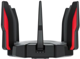 ראוטר גיימינג TP-Link AX6600 Tri-Band Wi-Fi 6 Archer GX90 – מבט קדמי על הראוטר השחור עם פסים