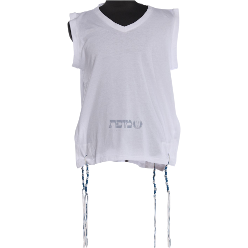 גופיית ציצית 100% כותנה עם פתיל תכלת עבה קשירה ספרדית / אשכנזית
