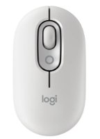 עכבר אלחוטי Logitech POP Emoji – מבט עליון על עכבר לבן, גלגלת אפורה וכפתור עגול, לוגו Logitech.