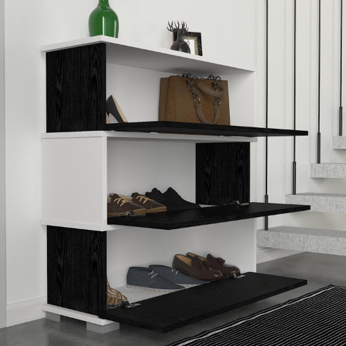 ארון כניסה ונעליים אקסלוסיבי 3 דלתות גוון לבן ושחור מבוקע דגם נפוליון | אלגנט אונליין