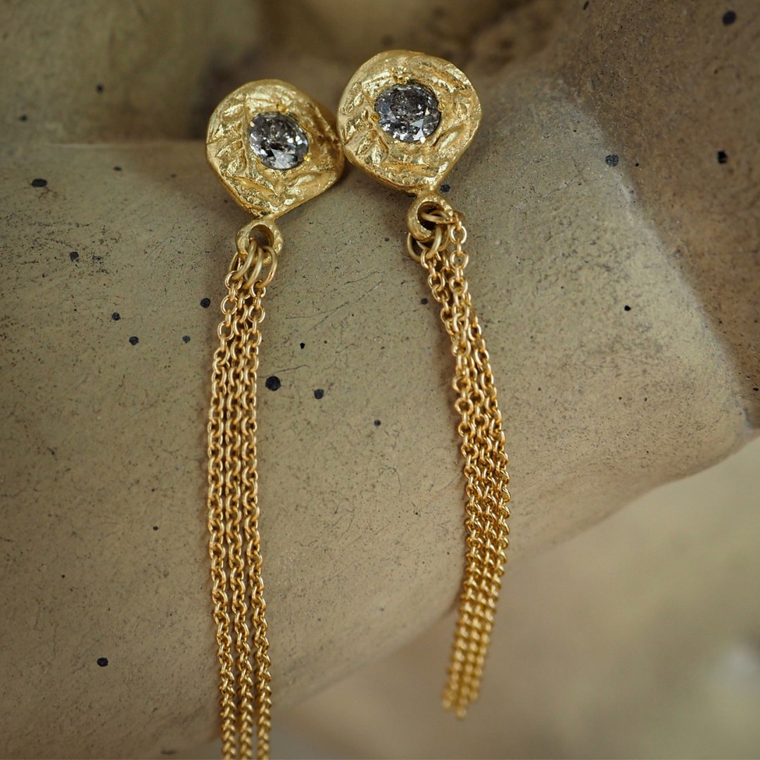 Diamond Stud Earrings with a Delicate Chain
