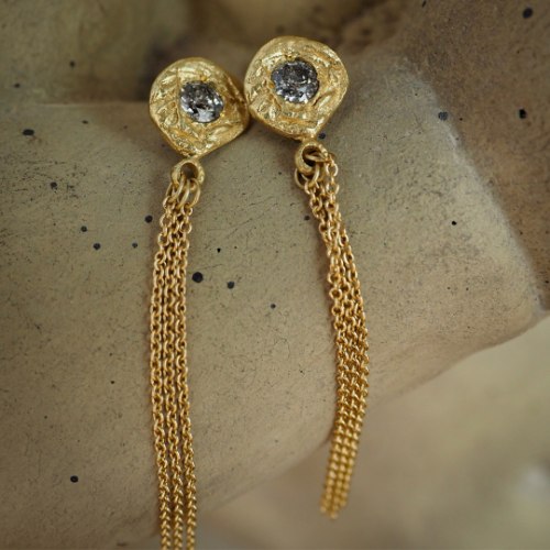 Diamond Stud Earrings with a Delicate Chain