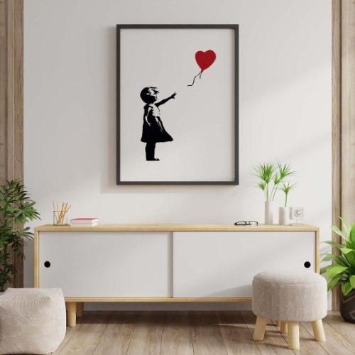 תמונת קנבס גרפיטי בסגנון אמנות רחוב הדפס ציור של בנקסי "ילדה עם בלון "  | לאורך\רוחב\ריבוע