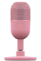 מיקרופון קונדנסר לגיימרים Razer Seiren V3 Mini – פריט בודד בצבע ורוד עומד זקוף על בסיסו העגול USB