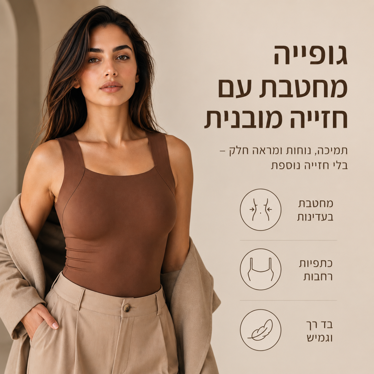גופיית קומפורט מחטבת עם חזייה מובנית