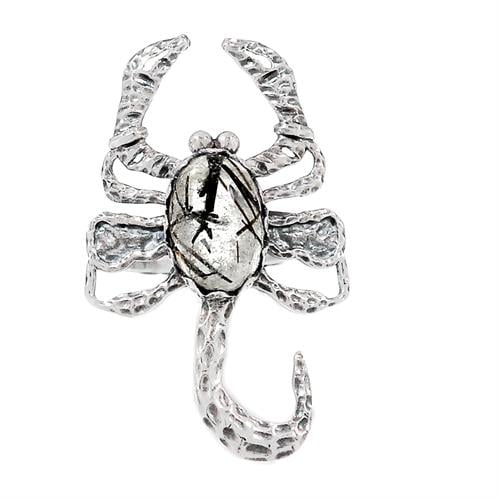 טבעת מכסף עקרב משובצת אבן טורמלין קוורץ  RG5884 | תכשיטי כסף 925 | טבעות כסף