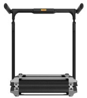 הליכון מתקפל +WalkingPad R3 Hybrid – הליכון שחור ואפור במצב מקופל חלקי עם ידית אחיזה זקופה