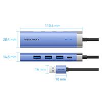 מתאם Vention USB-A to 3xUSB-A LAN 1Gbps USB-C HUB