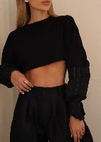 Black Combo Popline Crop Top