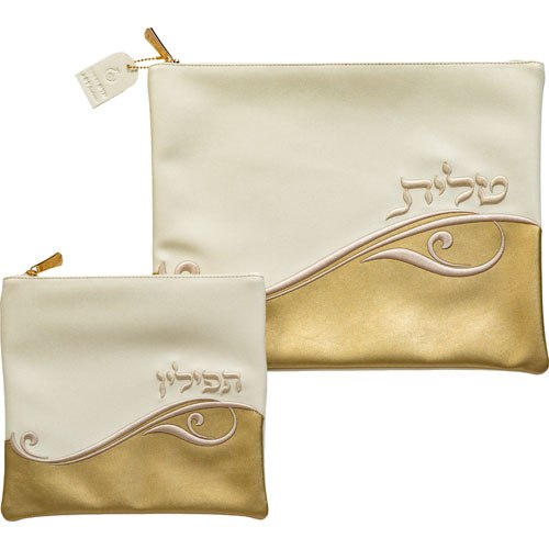 סט כיסוי לטלית ותפילין דגם גל זהב