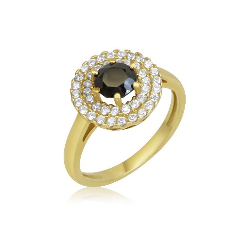 טבעת זהב 14K משובצת זרקון שחור וזרקונים לבנים