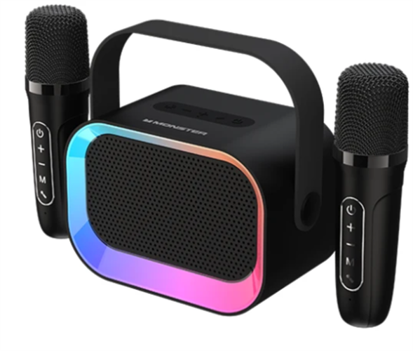 רמקול נייד בלוטוס Monster GK600 RGB עם 2 מיקרופונים בצבע שחור