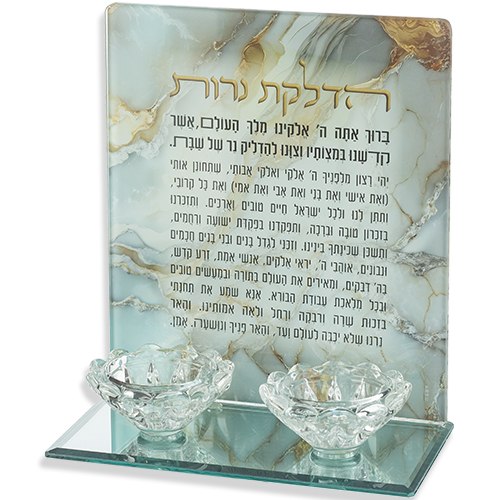 פמוטי זכוכית הדלקת נרות דגם שיש מוזהב