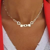 שרשרת MOM חלול עם חמסות/לבבות