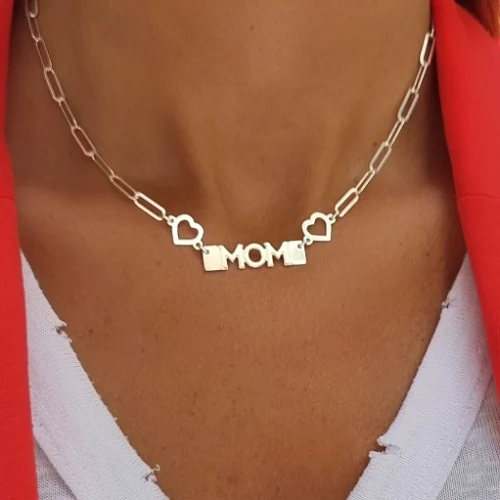 שרשרת MOM חלול עם חמסות/לבבות
