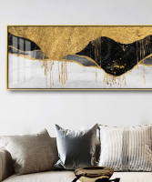 תמונת קנבס מעוצבת הדפס אבסטרקט  "גשמי זהב" | תמונה גדולה לבית | תמונת קנבס לרוחב