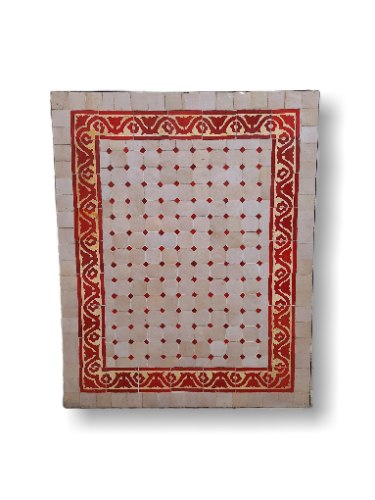 שולחן מוזאיקה מלבני אדום בז' עיטורים- 100/80 ס"מ
