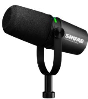 מיקרופון דינמי מקצועי Shure MV7i – פריט בודד שחור עם מסנן רוח נורת לד ירוקה ומתקן עגינה עם USB