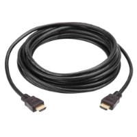 כבל HDMI 10M צבע זהב Aten 2L-7D10H High 4K – כבל שחור מפותל עם מחברי זהב מונח על רקע לבן