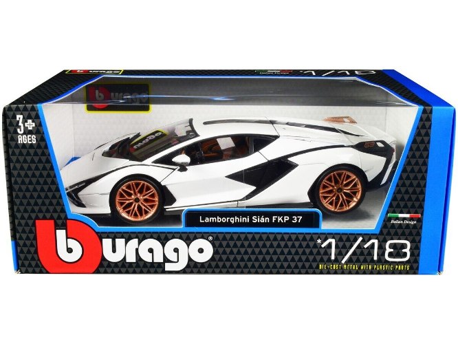 דגם מכונית בוראגו למבורגיני סיאן לבנה Bburago Lamborghini Sian FKP 37 1/18