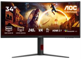 מסך גיימינג קעור מבית AOC בגודל ‎34 אינץ’‎ עם קצב רענון של ‎240 Hz‎ לחוויית משחק חלקה