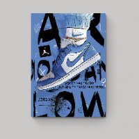 "Jorden Blue" הדפס על בד קנבס של נעלי נייקי ג'ורדון תכלת - איור דיגיטאלי אופנתי בסגנון פופ ארט