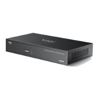מערכת הקלטה 8 ערוצים Vigi NVR1008H – מכשיר הקלטה שחור עם יציאות USB בחזית על רקע לבן עם 4K