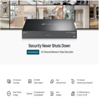 מערכת הקלטה 32 ערוצים Vigi NVR4032H – מכשיר הקלטה שחור עם USB קדמי מעליו תצוגות מצלמה ומתחתיו תכונות