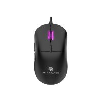 עכבר גיימינג חוטי תאורה Miracase MG100 RGB – שחור עם תאורת גלילה ורודה וכבל USB על רקע לבן
