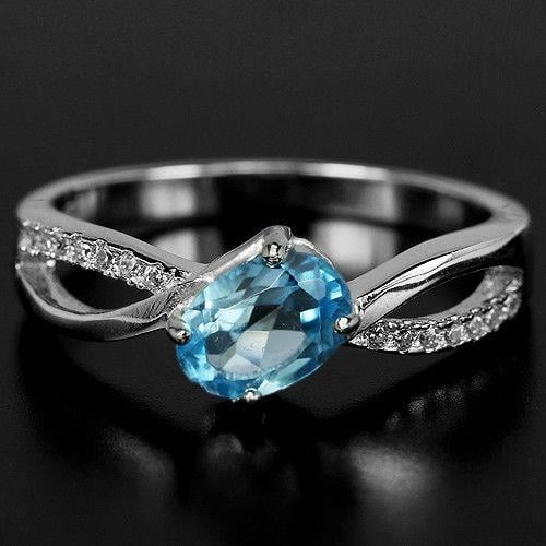 טבעת כסף משובצת טופז כחול וזרקונים RG5579 | תכשיטי כסף 925 | טבעות כסף