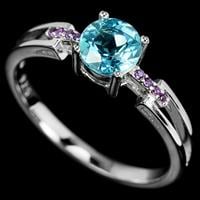 טבעת כסף משובצת טופז כחול וזרקונים סגולים RG7208 | תכשיטי כסף 925 | טבעות כסף