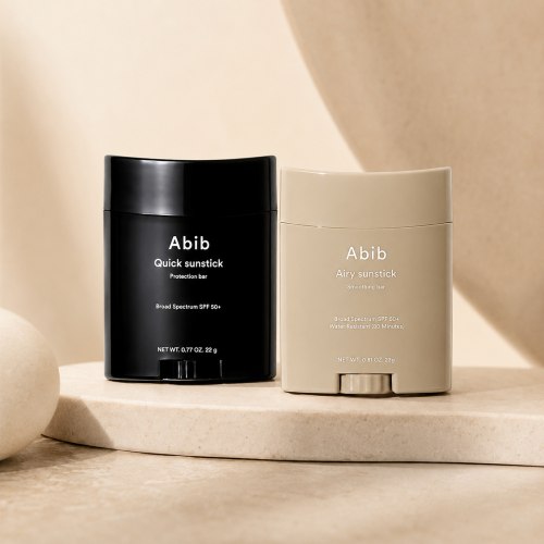 מארז הגנה יומיומי SPF50+ מבית Abib צמד סטיקים לגימור גלואו מואר ולמראה חלק וחצי-מאט
