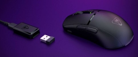 עכבר גיימינג אלחוטי Turtle Beach Burst II Air – עכבר שחור, דונגל USB ומתאם חוטי נפרדים.