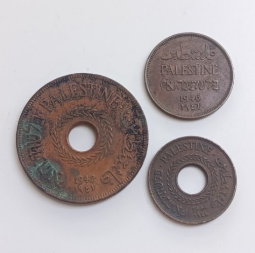 3 מטבעות מנדט | 20, 5 ו-1 מיל | שנים 1942-1946 | ברונזה