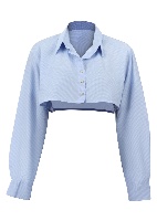 ‏Striped Cropped Sofr Blue Button-Up Shirt