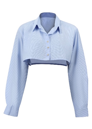 ‏Striped Cropped Sofr Blue Button-Up Shirt
