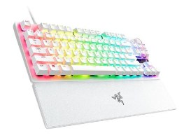 מקלדת גיימינג מכנית חוטית צבע לבן Razer Huntsman V3 Pro Tenkeyless – מקלדת לבנה עם תאורת RGB צבעונית ומשענת יד תואמת עם לוגו