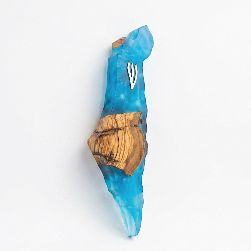 Mezouza 20 cm « Mon Israël » – bois d’olivier et bleu