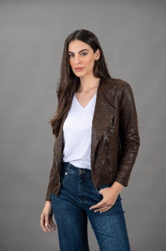 ג'קט דמוי עור חום