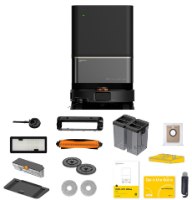 שואב שוטף רובוטי עם תחנת ריקון Deerma X90 Ultra – רובוט שואב שוטף שחור תחנת עגינה ושלל אביזרים על רקע לבן