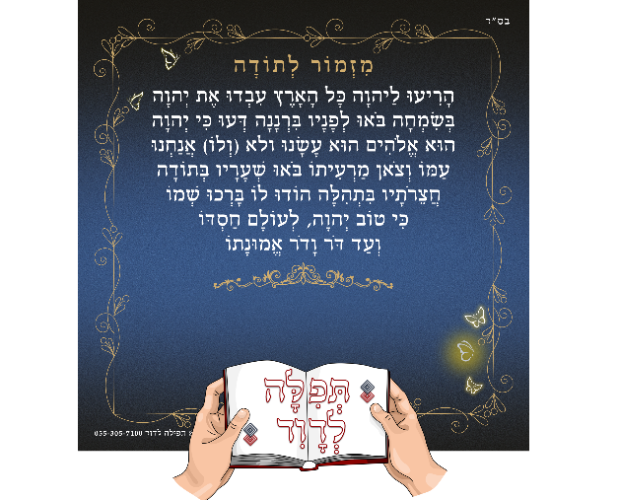 מגנט מזמור לתודה דגם פרפרים כחולים 10X10 ס"מ