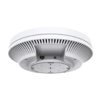 נקודת גישה Omada EAP660 HD AX3600 – פריט בודד לבן ועגול המציג את חלקו התחתון עם חיבור רשת ופתחי אוורור