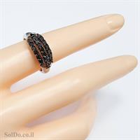 טבעת מכסף משובצת אבני זרקון שחורות RG6057 | תכשיטי כסף | טבעות כסף