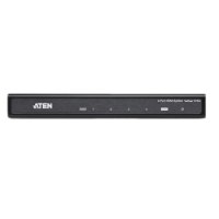 מפצל Aten VS184A 4-Port 4K-U HDMI Splitter – פריט בודד בצבע שחור עם כיתוב לבן מוצג על רקע לבן
