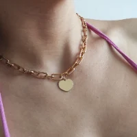 סט נוהו - שרשרת גורמט לב ו-2 זוגות עגילי חישוק עם פנינה