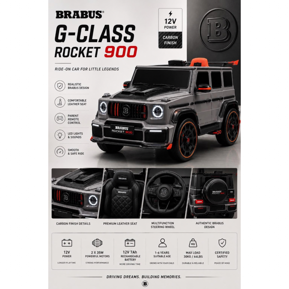 גיפ ממונע 12V מרצדס בראבוס  - MERCEDES G63 BRABUS ROCKET 900