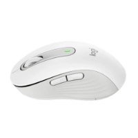 עכבר אלחוטי לבן Logitech Signature M650 – פריט בודד בצבע לבן-אפור מציג כפתורי צד וגלגלת גלילה עליונה