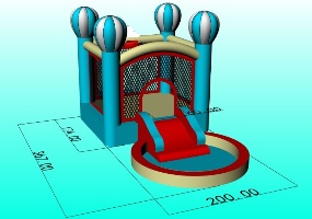 תרשים מידות מתקן מתנפח מבית מירה ג’אמפ – Mirajump MJ68 עם פירוט מידות מלא.
